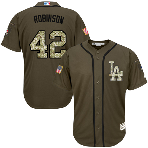 Men's Los Angeles Dodgers #42 Jackie Robinson Authentic Green Salute to Service Baseball Jersey