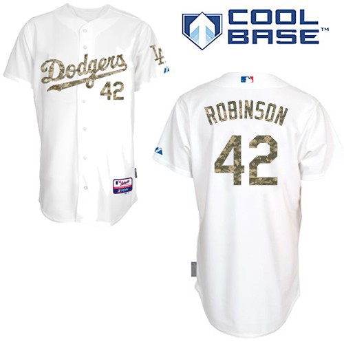 Men's Los Angeles Dodgers #42 Jackie Robinson Authentic White USMC Cool Base Baseball Jersey