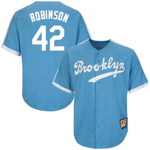 Men's Los Angeles Dodgers #42 Jackie Robinson Replica Light Blue Throwback Baseball Jersey