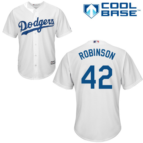 Men's Los Angeles Dodgers #42 Jackie Robinson Replica White Home Cool Base Baseball Jersey