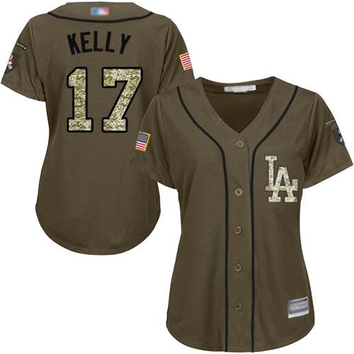 Authentic Women's Joe Kelly Green Jersey - #17 Baseball Los Angeles Dodgers Salute to Service