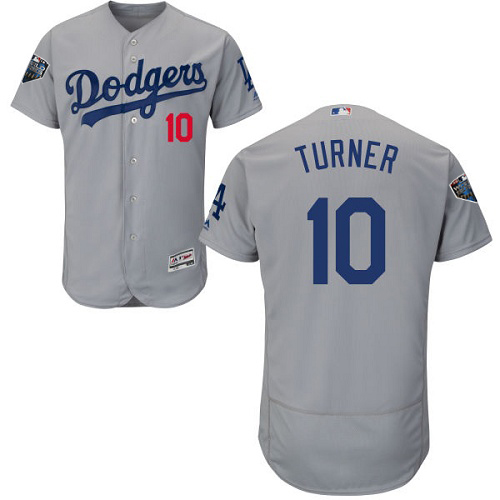 Authentic Men's Justin Turner Gray Alternate Jersey - #10 Baseball Los Angeles Dodgers 2018 World Series Flex Base