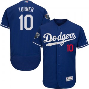 Authentic Men's Justin Turner Royal Blue Alternate Jersey - #10 Baseball Los Angeles Dodgers 2018 World Series Flex Base