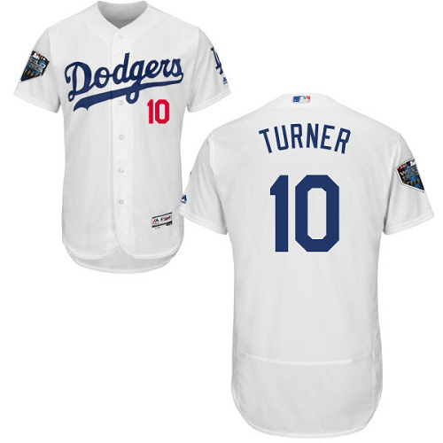 Authentic Men's Justin Turner White Home Jersey - #10 Baseball Los Angeles Dodgers 2018 World Series Flex Base