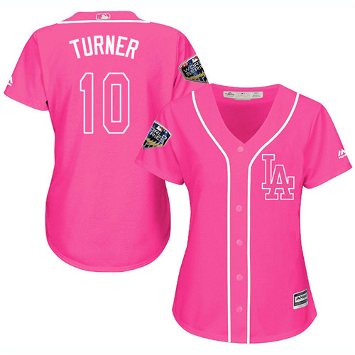 Authentic Women's Justin Turner Pink Jersey - #10 Baseball Los Angeles Dodgers 2018 World Series Cool Base Fashion