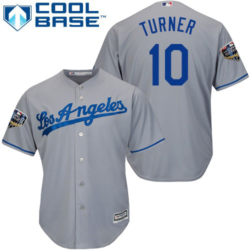 Authentic Youth Justin Turner Grey Road Jersey - #10 Baseball Los Angeles Dodgers 2018 World Series Cool Base