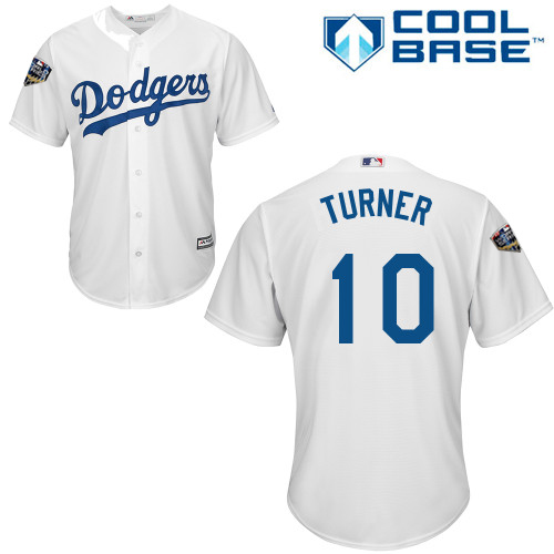Authentic Youth Justin Turner White Home Jersey - #10 Baseball Los Angeles Dodgers 2018 World Series Cool Base