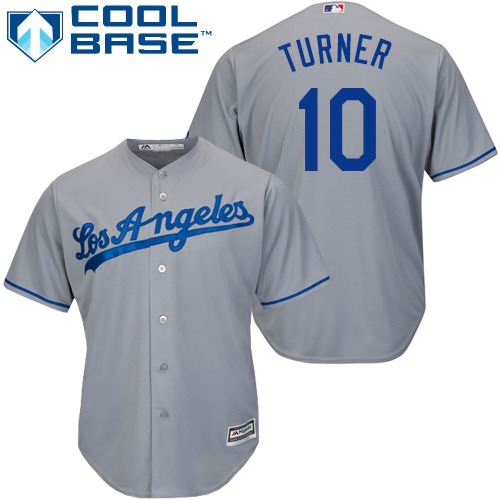 Men's Los Angeles Dodgers #10 Justin Turner Replica Grey Road Cool Base Baseball Jersey