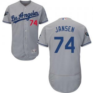 Authentic Men's Kenley Jansen Grey Road Jersey - #74 Baseball Los Angeles Dodgers 2018 World Series Flex Base