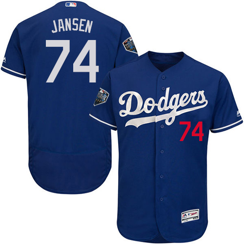 Authentic Men's Kenley Jansen Royal Blue Alternate Jersey - #74 Baseball Los Angeles Dodgers 2018 World Series Flex Base