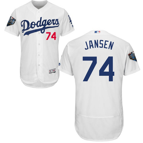 Authentic Men's Kenley Jansen White Home Jersey - #74 Baseball Los Angeles Dodgers 2018 World Series Flex Base