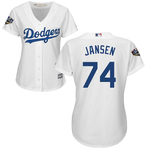Authentic Women's Kenley Jansen White Home Jersey - #74 Baseball Los Angeles Dodgers 2018 World Series Cool Base