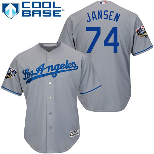 Authentic Youth Kenley Jansen Grey Road Jersey - #74 Baseball Los Angeles Dodgers 2018 World Series Cool Base