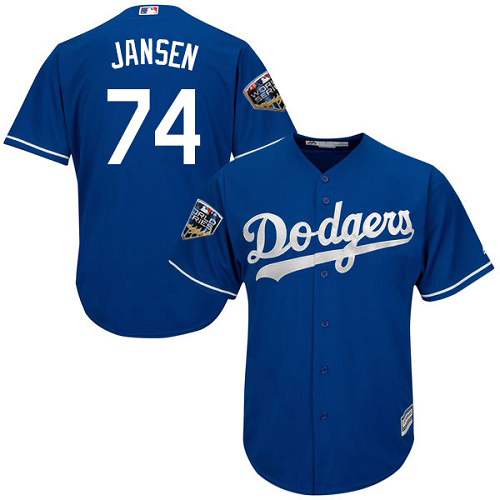 Authentic Youth Kenley Jansen Royal Blue Alternate Jersey - #74 Baseball Los Angeles Dodgers 2018 World Series Cool Base