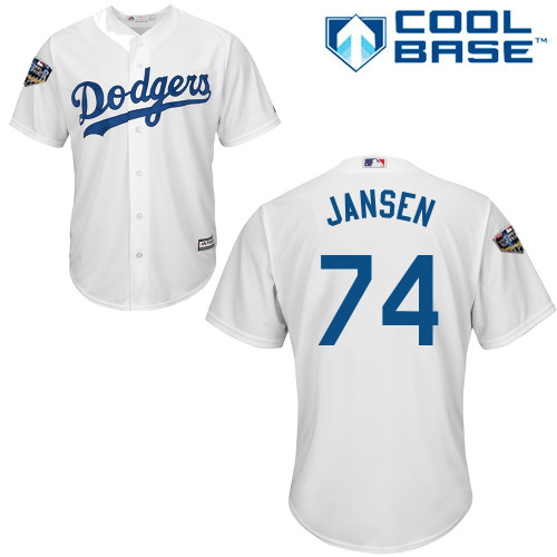 Authentic Youth Kenley Jansen White Home Jersey - #74 Baseball Los Angeles Dodgers 2018 World Series Cool Base