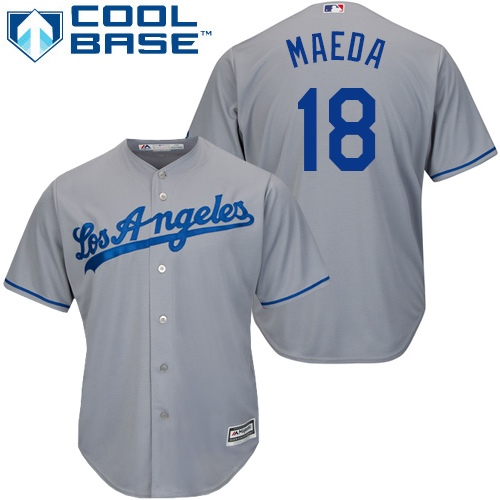 Men's Los Angeles Dodgers #18 Kenta Maeda Replica Grey Road Cool Base Baseball Jersey
