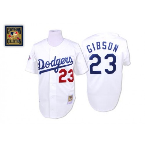 Men's Los Angeles Dodgers #23 Kirk Gibson Authentic White Throwback Baseball Jersey