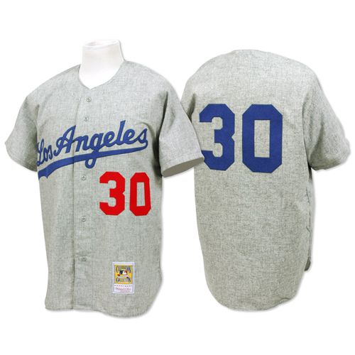 Men's 1963 Los Angeles Dodgers #30 Maury Wills Authentic Grey Throwback Baseball Jersey