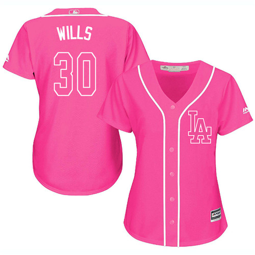 Women's Los Angeles Dodgers #30 Maury Wills Authentic Pink Fashion Cool Base Baseball Jersey