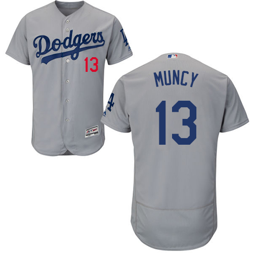 Authentic Men's Max Muncy Gray Alternate Jersey - #13 Baseball Los Angeles Dodgers Flex Base