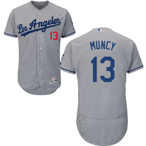 Authentic Men's Max Muncy Grey Road Jersey - #13 Baseball Los Angeles Dodgers Flex Base