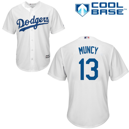 Authentic Youth Max Muncy White Home Jersey - #13 Baseball Los Angeles Dodgers Cool Base