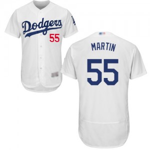 Authentic Men's Russell Martin White Home Jersey - #55 Baseball Los Angeles Dodgers Flex Base
