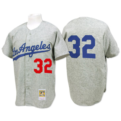 Men's 1963 Los Angeles Dodgers #32 Sandy Koufax Authentic Grey Throwback Baseball Jersey