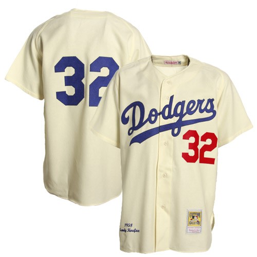 Men's Los Angeles Dodgers #32 Sandy Koufax Authentic Cream Throwback Baseball Jersey