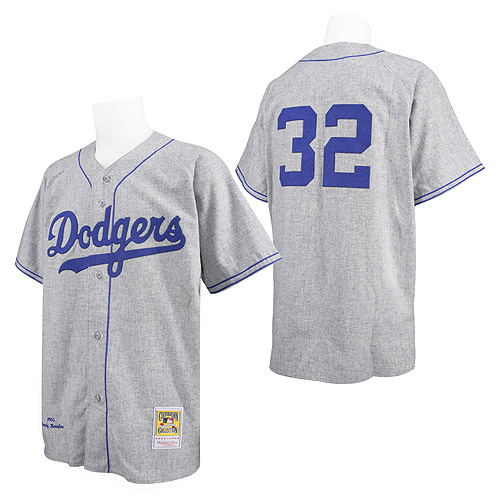 Men's Los Angeles Dodgers #32 Sandy Koufax Authentic Grey Throwback Baseball Jersey