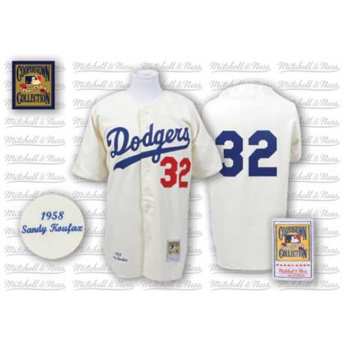 Men's Los Angeles Dodgers #32 Sandy Koufax Replica White Throwback Baseball Jersey