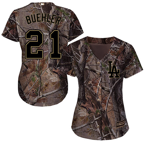 Authentic Women's Walker Buehler Camo Jersey - #21 Baseball Los Angeles Dodgers Realtree Collection