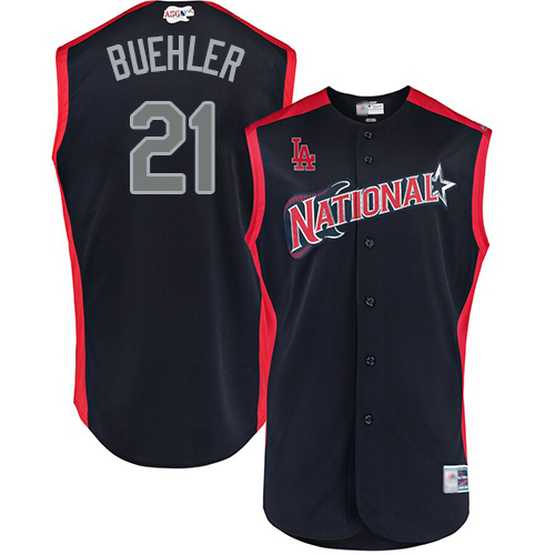 Authentic Youth Walker Buehler Navy Blue Jersey - #21 Baseball Los Angeles Dodgers National League 2019 All-Star