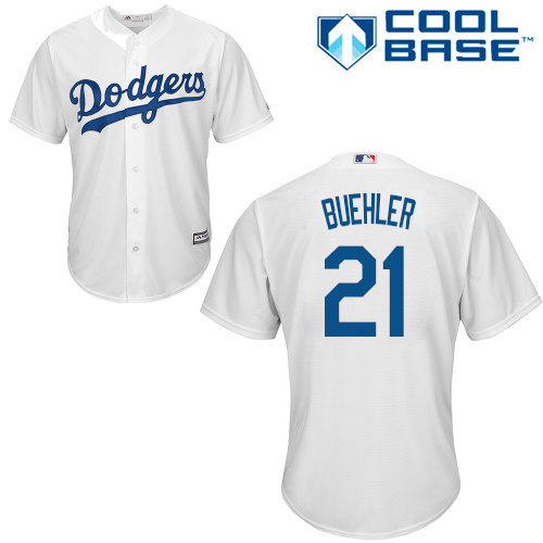 Authentic Youth Walker Buehler White Home Jersey - #21 Baseball Los Angeles Dodgers Cool Base